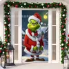 Cubierta de Puerta Decoración de Dibujos Animados del Grinch Cubierta de Puerta Navideña Monstruo Verde Grinch Tela Colgante Tapiz Fondo de Cubierta de Puerta