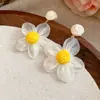 Pendientes Colgantes de Flor de Chifón de Rafia Aguja de Plata, Pendientes de Estilo Festivo Frescos y Dulces, Pendientes de Nicho de Gama Alta para Mujer
