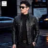 Chaqueta de cuero genuino Haining para hombre, nuevo estilo 2026, primera capa de piel de vaca, solapa, chaqueta de cuero genuino casual, abrigo corto, otoño