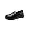 Zapatos de cuero estilo británico para mujer en stock, nueva colección primavera/otoño 2026, mocasines retro de punta redonda con suelas de plataforma negras