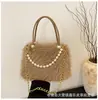 Bolsa peluda nueva de otoño e invierno, bolso de mano grande de piel de zorro, bolso de hombro cruzado con perlas, bolso de felpa de alta gama para mujer