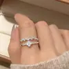 Anillo de Doble Capa con Flor Incrustada de Diamantes, Diseño de Moda Europeo y Americano, Estilo Minimalista, Anillo de Flor de Cuatro Pétalos Estrella de Onda, Fuente de Suministro