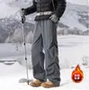 Pantalones de esquí casuales de invierno para hombre con forro polar, engrosados, marca de moda, plisados, corte recto holgado, pierna ancha, pantalones impermeables softshell