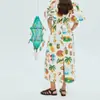 Vestido largo casual retro estampado de manga de farol suelto para mujer, transfronterizo europeo y americano, 2026