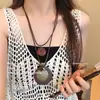 Collar Trenzado de Cuerda con Perlas de Piedra Natural para Mujer, Cadena para Clavícula de Piedra Ojo de Tigre Estilo Chino Nuevo Vintage, Accesorio Largo Colgante para el Cuello con Manchas
