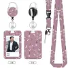 Portatarjetas de plástico con estampado floral, portatarjeta de identificación para credencial de trabajo con cordón y hebilla retráctil, protector para credencial de empleado y tarjeta de autobús