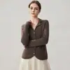 Cárdigan de cachemir con cuello de solapa, nueva colección otoño/invierno 2026, prenda base ajustada para mujer, estilo elegante, tejido de canalé, prenda de abrigo de un solo botón