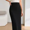 Popular Falda Lápiz Elástica de Comercio Exterior para Mujer, Corte Ajustado, Longitud Media, Fluida, Falda Casual Negra, Falda Profesional de Oficina