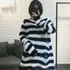 Diablo Subculture Loose Striped Gradient Sweater Rasgado Masculino e Feminino Lágrima Elástica Neutro Punk Comprimento Médio Tricotado