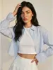 2026 Amazon Transfronterizo OZON Nuevo Cárdigan Camisa Casual Holgado de Hombros Caídos con Retazos de Encaje Rayado para Mujer