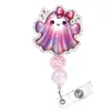 Porta credencial retráctil de Halloween Fantasma Rosa Murciélago Calabaza Clip retráctil para credencial de acrílico Porta identificación de oficina para personal médico
