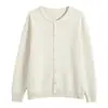 Cárdigan de abrigo para mujer con capa interior gris, cuello redondo, de punto grueso de algodón puro gris para otoño e invierno, manga larga, de importación