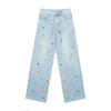 Jeans Rectos Azules Claros Bordados de Dachshund para Mujer, Nuevos de Otoño de Cintura Alta Adelgazantes con Forro Polar de Pierna Ancha