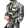Camisa Masculina Fashionável Europeia e Americana de Tamanho Grande com Estampa Digital, Camisa Casual Digital com Estampa Vintage Transfronteiriça Masculina