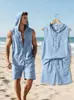 Conjunto nuevo de verano para hombre transfronterizo: camiseta sin mangas de lino, camisa holgada extragrande y chaleco fino - un conjunto de dos piezas