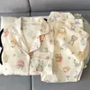 Pijama de Gaze de Algodão Puro com Desenho de Dachshund e Nuvem para Mulheres 2026 Novo Outono/Primavera Mangas Longas Cardigan Roupa de Casa Verão