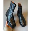 Botas Martin de Piel Suave con Punta Cuadrada y Cierre Trasero para Mujer 2025 Nuevas de Primavera y Otoño Retro Commuter Tacón Grueso Botas Ajustadas Botas Cortas de Tacón Alto