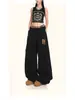 Pantalones Deportivos de Felpa Estilo Retro Americano con Estampado de Leopardo Bordado Empalmados de Media Luna para Mujer Modernos Holgados para Baile Jazz Deportes Pierna Ancha