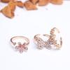 D050 Tendência de flor coreana cor personalizada luxo leve abertura ajustável anel borboleta anel de três peças feminino
