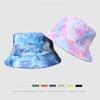 Novo em estoque chapéu de pescador com tie-dye pintado transfronteiriço, chapéu de dupla face masculino e feminino, chapéu de proteção solar casual para áreas externas, dois usos