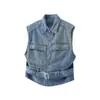 Colete Jeans Workwear Estilo Americano para Homens e Mulheres, Colete Sem Mangas Tendência de Verão, Jaqueta Fashion com Gola Quadrada