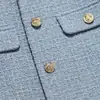 Chaqueta de Tweed Estilo Chanel Elegante de Alta Gama para Primavera y Otoño, Top Corto Azul Reductor de Edad 25123