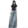 Coleção de Verão 2026 & Estilo Retrô Americano|Design Desconstruído|Jeans Largo Flare Desconstruído para Mulheres