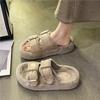 Slippers de felpa con suela gruesa talla grande transfronterizos para mujer, nuevos de otoño e invierno 2024, moda, hebilla de cuero, zapatillas de algodón peludo