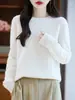 Suéter de cuello redondo amigable con la piel, 10% lana, otoño e invierno, finamente cosido, cálido y elegante, prêt-à-porter premium, beige