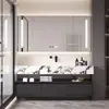 Conjunto de Gabinete de Banheiro Integrado Cerâmico Contínuo Estilo Hotel Bvlgari Minimalista com Lavatório para Lavar Rosto e Mãos