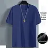 Comércio Exterior Transfronteiriço Malha Seda de Gelo Manga Curta Masculina Casual Respirável Tendência Fresco Secagem Rápida Tamanho Grande Cor Sólida Gola Redonda Camiseta