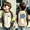 Camiseta de Manga Larga con Parches para Niños Niños Otoño Invierno 2026 Nuevo Estilo Niños Cálida Térmica Forro Polar Capa Base Casual Ropa Interior