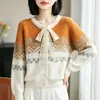 Chaqueta casual retro de punto Fair Isle roja para Año Nuevo 2026 para mujer, cárdigan de punto casual y versátil, moderno