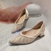 Salto alto francês strass Pérola sapatos de trabalho sola macia sapatos femininos 2024 primavera sapatos de bico fino de camada única sapatos femininos de vento noturno suave