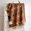 Cachecol de fio cardado com padrão de cachorro de desenho animado estilo coreano para mulheres, xale grande com franja jacquard, peça de outer wear de outono, aquecedor de pescoço quente