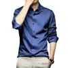 Camisas de Manga Larga para Hombre de Primavera y Otoño, Anti-Arrugas, Sin Planchar, Ropa Formal Profesional, Camisas Elegantes de Seda Helada de Moda, Camisas Negras de Pulgada