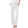 Pantalones Largos Casuales Holgados de Pierna Ancha con Cordón de Color Sólido de Algodón y Lino para Mujer Estación Independiente Pantalones de Pierna Ancha de Comercio Exterior