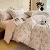 Conjunto de cama de quatro peças 100% algodão, Grau A, estilo retrô, espessado, algodão escovado para outono e inverno, com lençol e capa de edredom amigáveis à pele