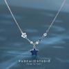 Colar Gargantilha Flor Camélia Azul da Prússia Estilo Floresta Fresca para Mulheres, Design de Nicho Super Feérico com Toque de Alto Padrão
