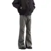 Pantalones Casuales de Estilo High Street Americano, Corte Limpio, Plisados, Cremallera, Abertura, Pantalones de Pierna Recta Ligeramente Acampanada, Estilo Moderno y Versátil