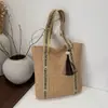 Bolso de Paja Tejida para Mujer, Gran Capacidad, Nuevo Bolso de Hombro Versátil Primavera/Verano, Bolso de Playa, Bolso Cubo para Viaje, Estilo Nicho