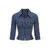 Camisa sexy de chica caliente americana con cuello polo a rayas para mujer, otoño, pura, quiere cintura ajustada, solapa corta, top
