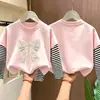 Camiseta para niña, algodón puro, a rayas, manga larga, nuevo modelo primavera y otoño 2026, camiseta básica para niñas estudiantes, top para niños