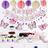 Candelabro Espiral Mariposa Fiesta Decorativo Flor de Papel Bola Bandera Morada Traje de Cumpleaños Pancarta Flor de Primavera Temática Mariposa