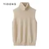 Colete feminino de cashmere, malha lisa de 12 agulhas, modelador, gola alta com babados, design no ombro direito, quente, simples e adequado como camada base