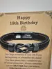 Pulsera de cuero infinito de 8 caracteres, superventas en Amazon, pulsera de acero inoxidable tejida a mano en negro con diseño de giro para hombre.