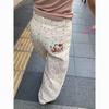 Calça Jeans Branca Floral Petite para Mulheres, Nova de Verão Cintura Alta Solta Modeladora com Bordado de Gatinho Perna Larga