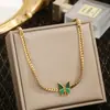Colar Borboleta Verde de Aço Titânio Transfronteiriço Europeu e Americano Feminino Simples Moda Luxo Leve Fada Exquisito Corrente para Clavícula Joia Feminina