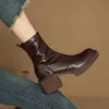 Botines Gruesos para Mujer 2025 Otoño/Invierno Nuevos Botas Martin Retro de Piel Genuina Botas de Tacón Alto Tacón Grueso Botas Ajustadas