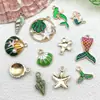 Serie Verde Kit de Materiales para Colgantes de Aleación Esmaltada de Conchas Marinas, Caracolas y Estrellas de Mar DIY Accesorios para Pendientes